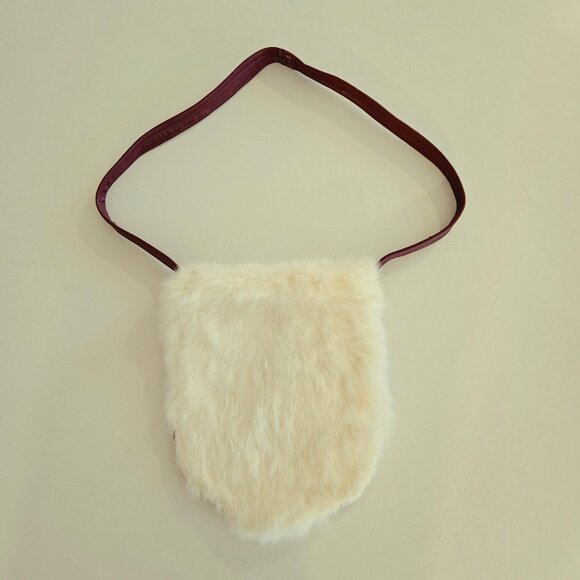 Handmade leather & fur shoulder bag plum off-white artisan genuine - Picture 6 of 10
